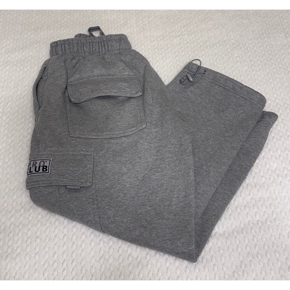 PRO CLUB MEN'S FLEECE CARGO SWEATPANTS HEAVYWEIGHT Grey S